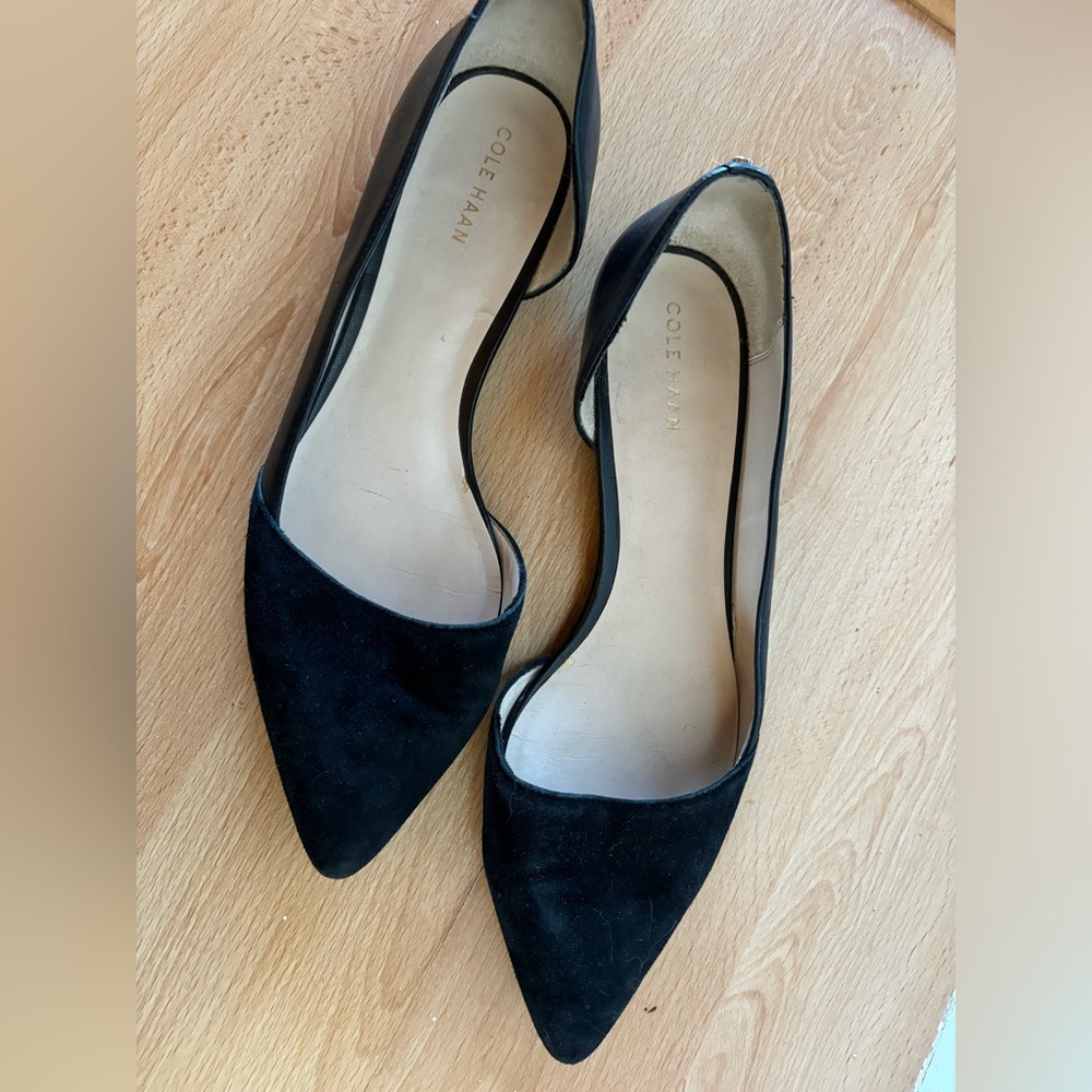 Cole Haan Bambra Black Leather Suede d’Orsay Flats
